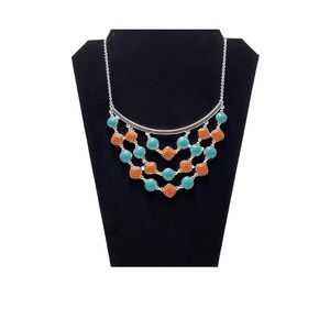 Faux Coral & Turquoise 3-Tier Necklace